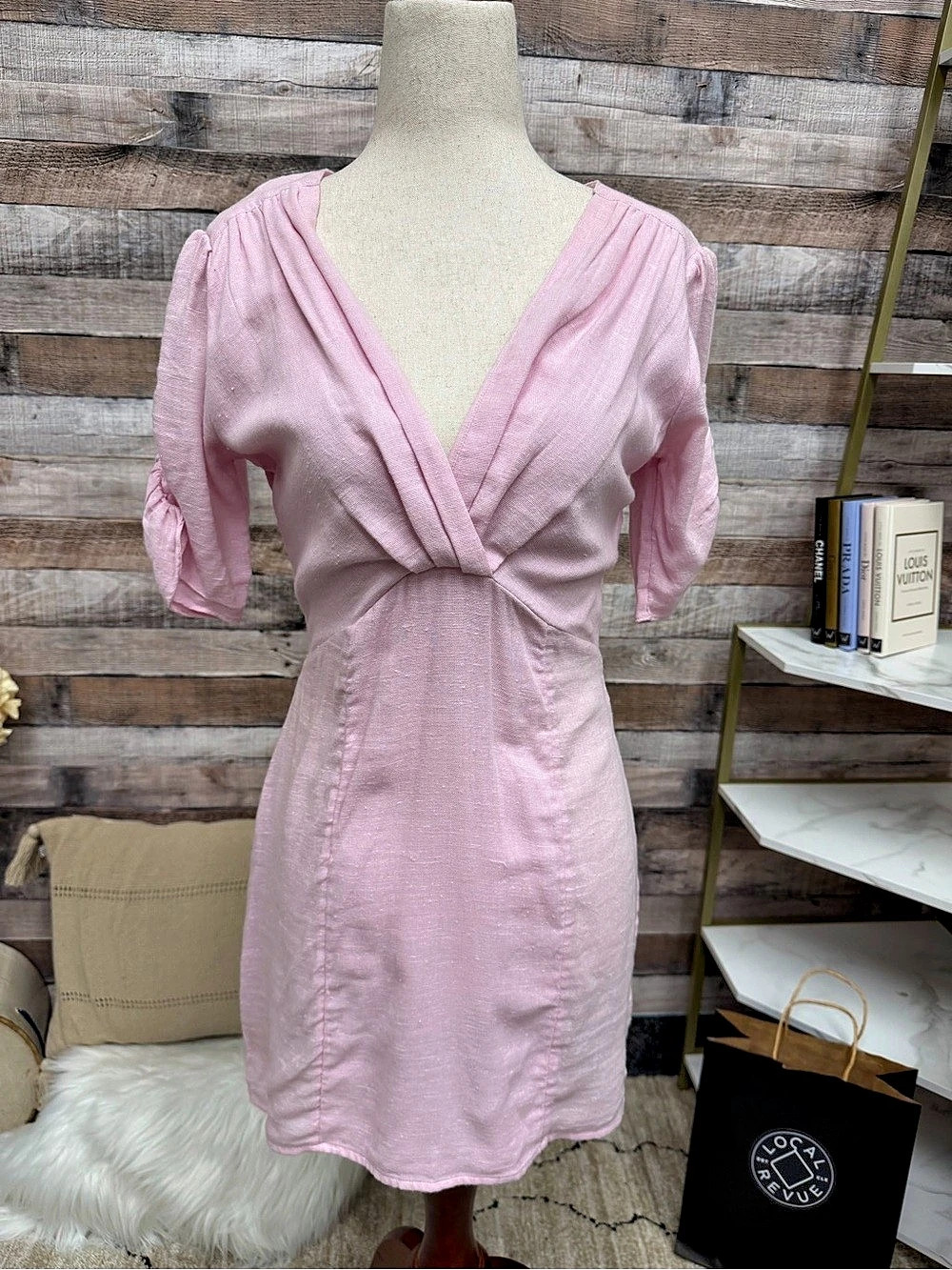 Free People pink linen mini dress with open back XS